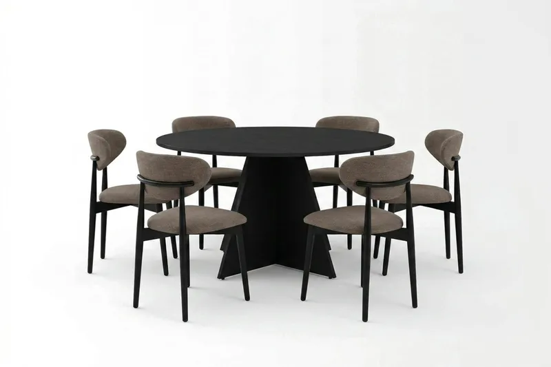 Vera Matgrupp runt 130 cm Svart med 6 Molly Matstolar - Svart - Products - Möbler - Bord & matgrupp - Matgrupp