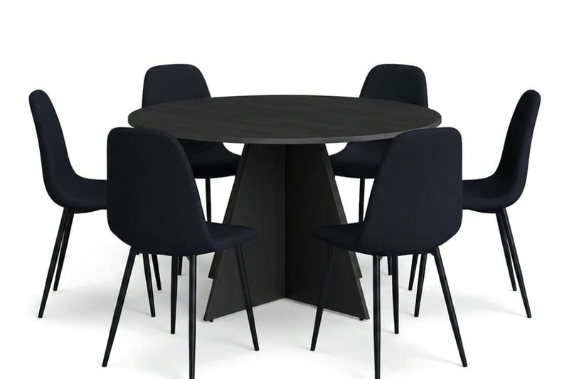 Vera Matgrupp runt 130 cm Svart med 6 Nibe Matstolar - Svart - Products - Möbler - Bord & matgrupp - Matgrupp