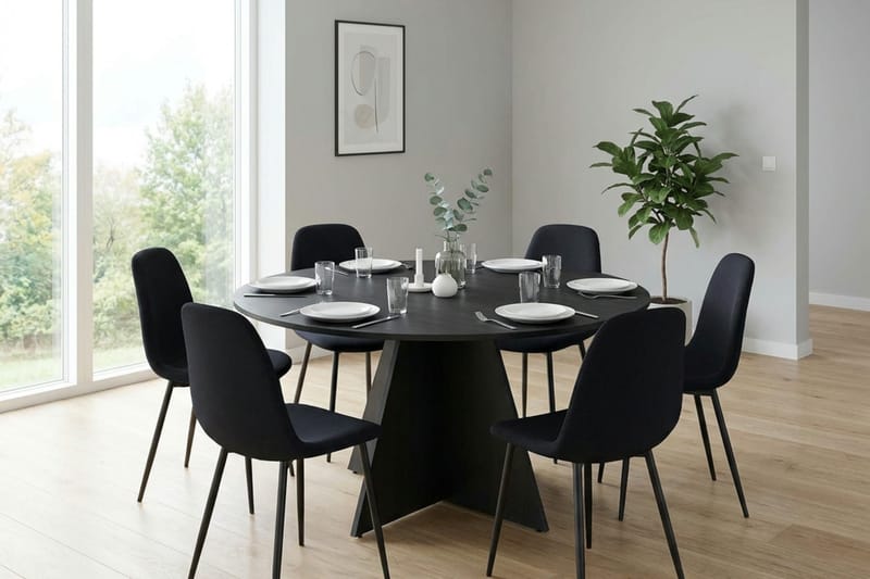 Vera Matgrupp runt 130 cm Svart med 6 Nibe Matstolar - Svart - Products - Möbler - Bord & matgrupp - Matgrupp