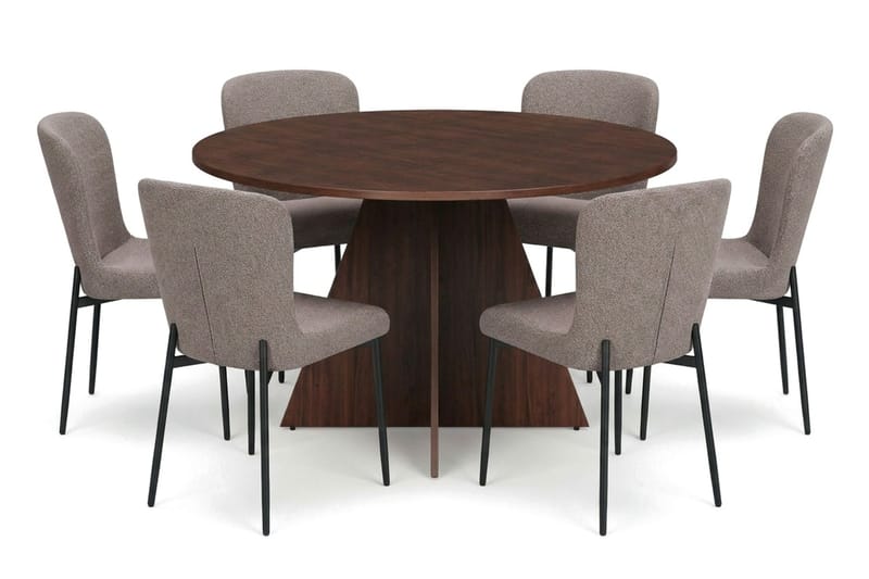 Vera Matgrupp runt 130 cm Valnöt med 6 Elsie Matstolar - Valnöt/Grå - Products - Möbler - Bord & matgrupp - Matgrupp