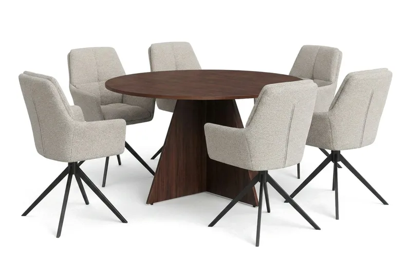 Vera Matgrupp runt 130 cm Valnöt med 6 Torsby Matstolar - Valnöt - Products - Möbler - Bord & matgrupp - Matgrupp