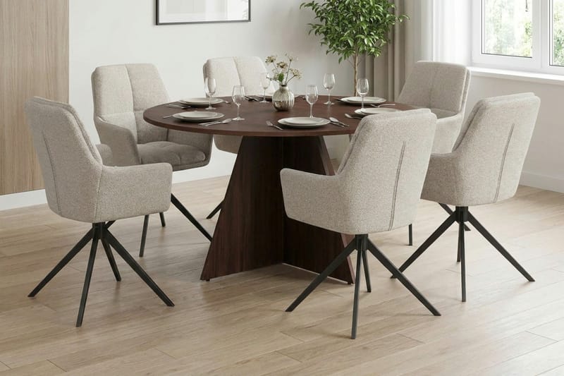 Vera Matgrupp runt 130 cm Valnöt med 6 Torsby Matstolar - Valnöt - Products - Möbler - Bord & matgrupp - Matgrupp