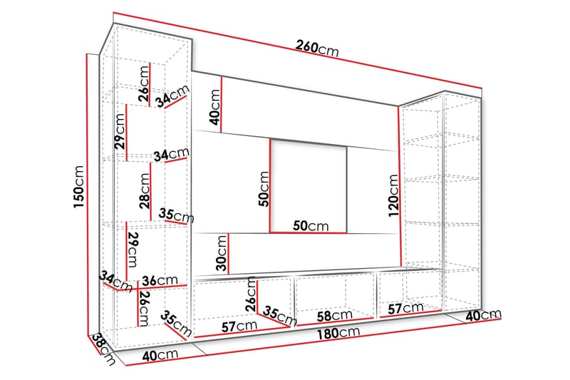 Bernice Tv-skåp 260x38 cm - Beige - Products - Möbler - TV- & Mediamöbler - TV-möbelset