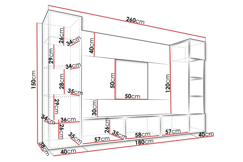 Bernice Tv-skåp 260x38 cm - Beige - Products - Möbler - TV- & Mediamöbler - TV-möbelset