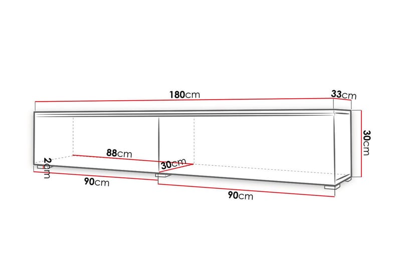Cuguen Vägghängd Tv bänk med Förvaring 180x32x30 cm - Vit / Högglans - Products - Möbler - TV- & Mediamöbler - TV bänk & mediabänk