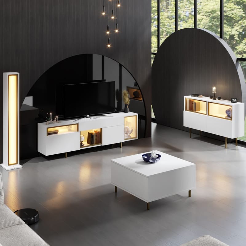 Denvar TV-bänk 180x55x32 cm - vit och guld - Products - Möbler - TV- & Mediamöbler - TV bänk & mediabänk