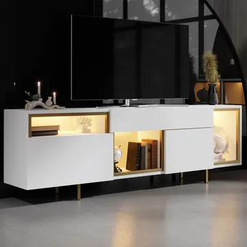 Denvar TV-bänk 180x55x32 cm - vit och guld - Products - Möbler - TV- & Mediamöbler - TV bänk & mediabänk