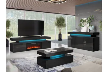 Glenndale Tv bänk med Förvaring + LED kamin + Belysning 190 - Svart - Products - Möbler - TV- & Mediamöbler - TV bänk & mediabänk