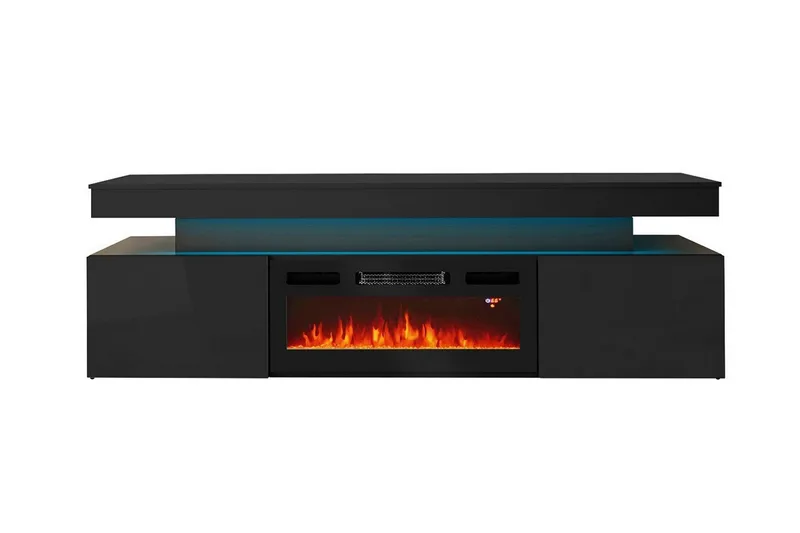 Glenndale Tv bänk med Förvaring + LED kamin + Belysning 190 - Svart - Products - Möbler - TV- & Mediamöbler - TV bänk & mediabänk