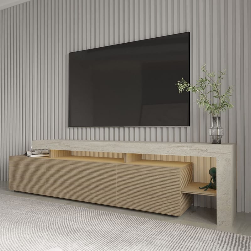 Jurukovo TV-bänk 192x53x37 cm - Travertin, varm ek - Products - Möbler - TV- & Mediamöbler - TV bänk & mediabänk