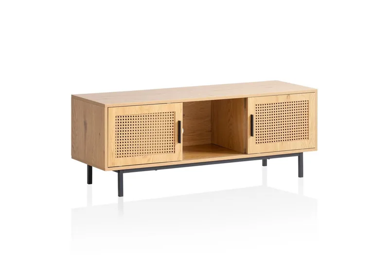 Lowboard Wohnling spånskiva folierad med 2 skjutdörrar, wienflät, modern stil Ek, Ek