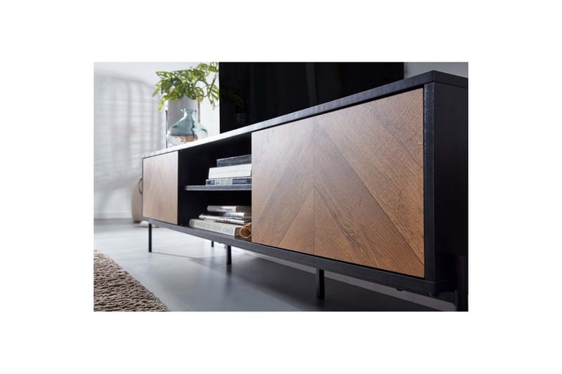 Lowboard Wohnling Ekfanerad med 2 dörrar Förvaringsbrickor Metallben Lantlig stil - Products - Möbler - TV- & Mediamöbler - Mediastativ & väggfäste - Tv-stativ & Tv-väggfäste