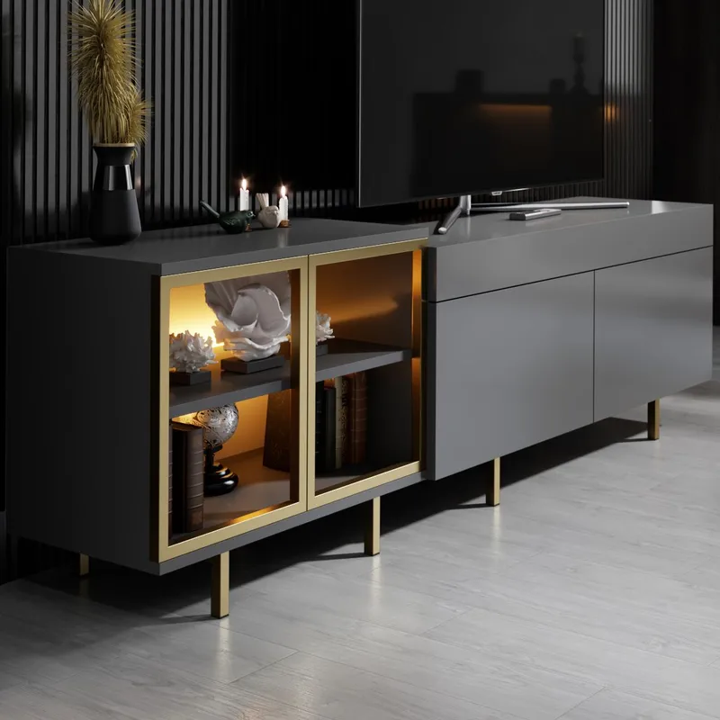 Seyring Tv-bänk 190 cm - Antracit och guld - Products - Möbler - TV- & Mediamöbler - TV bänk & mediabänk