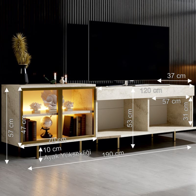 Seyring Tv-bänk 190 cm - Travertin och guld - Products - Möbler - TV- & Mediamöbler - TV bänk & mediabänk