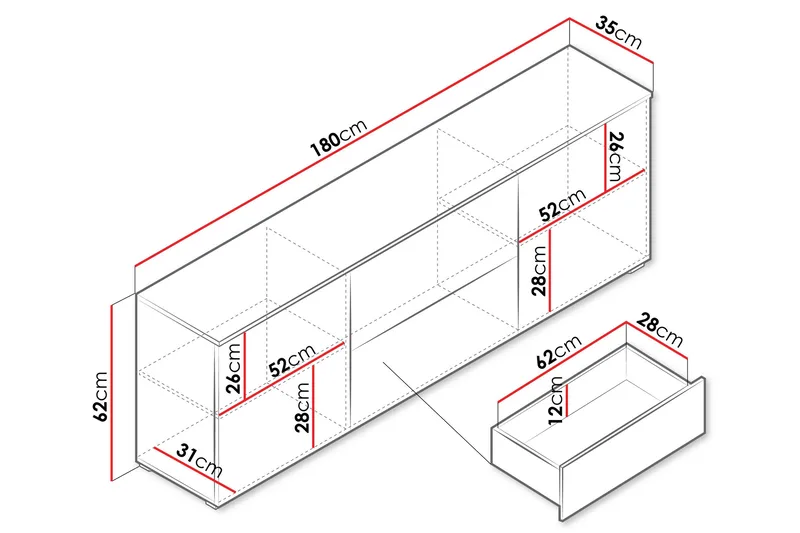 Sherie Tv-bänk 180 cm - Vit/Grå - Products - Möbler - TV- & Mediamöbler - TV bänk & mediabänk