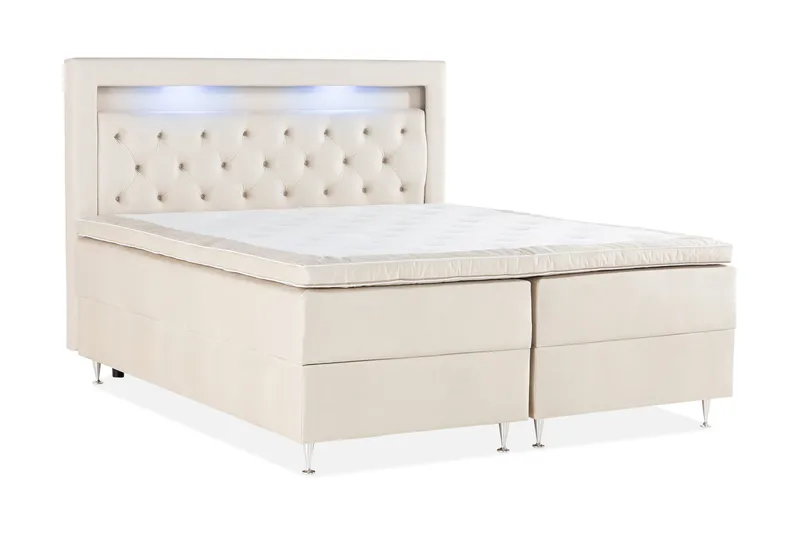 Alessia Komplett Sängpaket med Förvaring LED-belysning 160x200 cm - Biege - Products - Möbler - Säng - Säng med förvaring