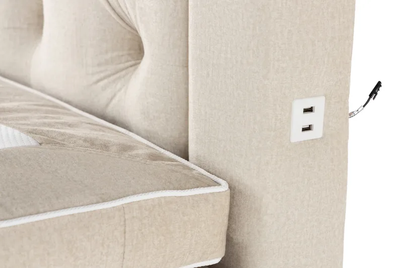 Alessia Komplett Sängpaket med Förvaring LED-belysning 160x200 cm - Biege - Products - Möbler - Säng - Säng med förvaring
