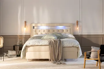 Alessia Komplett Sängpaket med Förvaring LED-belysning 180x200 cm - Beige - Products - Möbler - Säng - Säng med förvaring