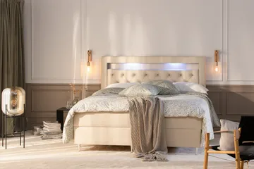 Alessia Komplett Sängpaket med Förvaring LED-belysning 180x200 cm - Beige - Products - Möbler - Säng - Säng med förvaring