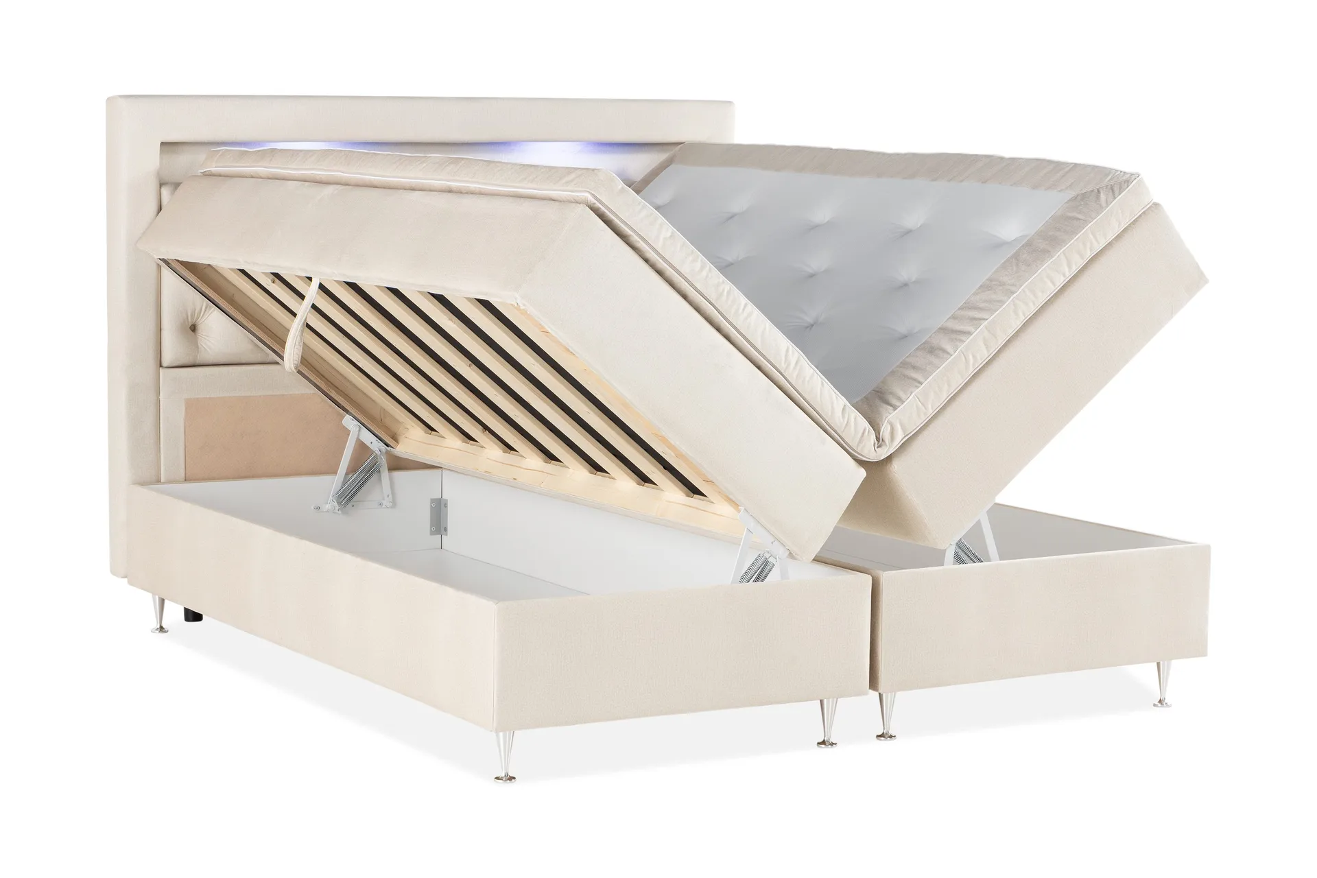 Alessia Komplett Sängpaket med Förvaring LED-belysning 180x200 cm - Beige - Products - Möbler - Säng - Säng med förvaring