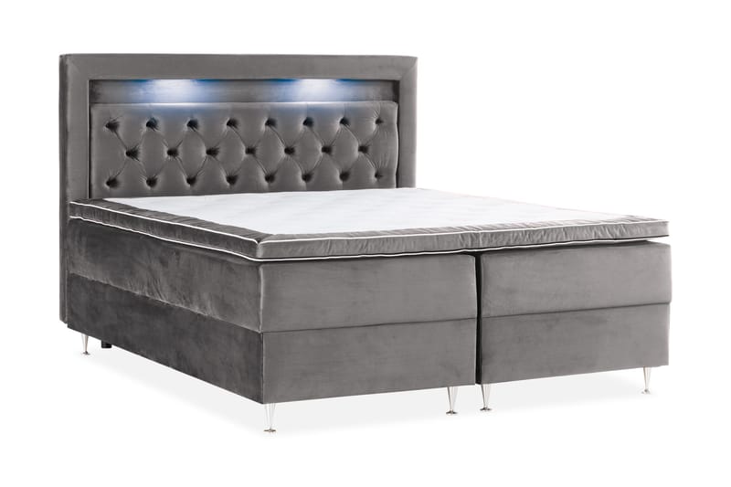 Alessia Komplett Sängpaket med Förvaring LED-belysning 180x200 cm - Mörkgrå Sammet - Products - Möbler - Säng - Säng med förvaring