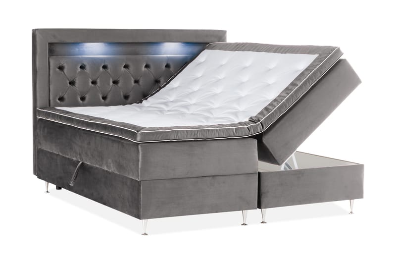 Alessia Komplett Sängpaket med Förvaring LED-belysning 180x200 cm - Mörkgrå Sammet - Products - Möbler - Säng - Säng med förvaring