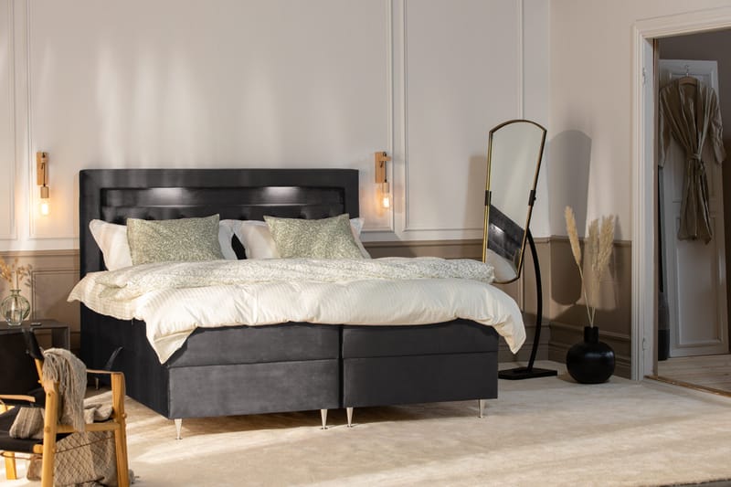 Alessia Komplett Sängpaket med Förvaring LED-belysning 180x200 cm - Mörkgrå Sammet - Products - Möbler - Säng - Säng med förvaring
