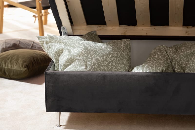 Alessia Komplett Sängpaket med Förvaring LED-belysning 180x200 cm - Mörkgrå Sammet - Products - Möbler - Säng - Säng med förvaring