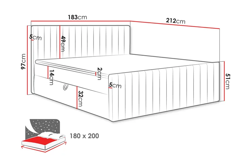Calrosor Sängpaket Kontinentals äng med Förvaring 180x200 cm - Beige - Products - Möbler - Säng - Komplett sängpaket