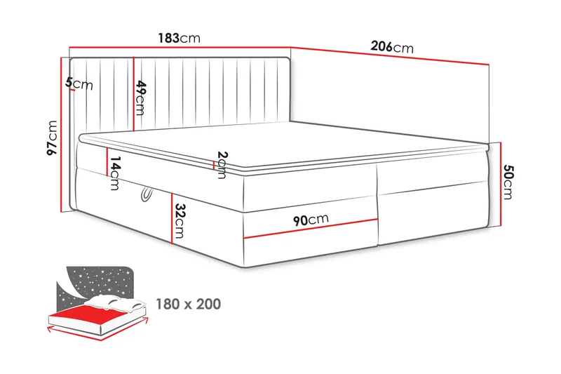 Calrosor Sängpaket Kontinentals äng med Förvaring 180x200 cm - Svart - Products - Möbler - Säng - Komplett sängpaket