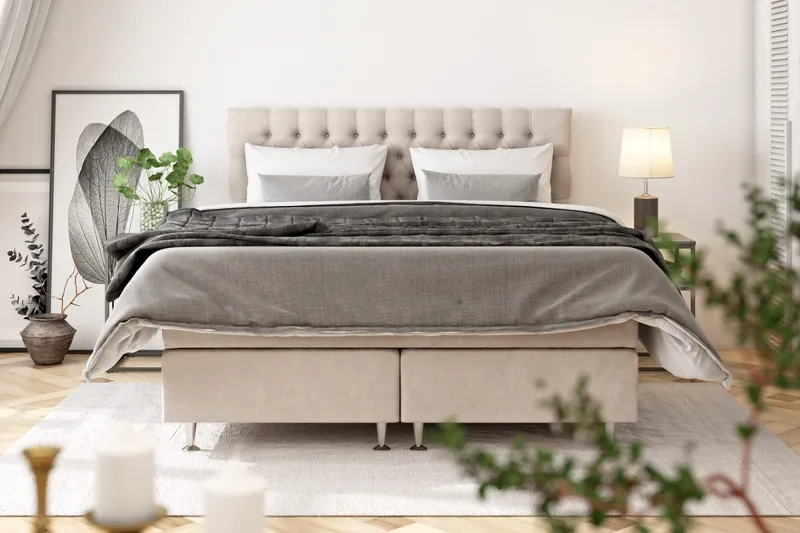 Celine Sängpaket 180x200 cm - Beige/Sammet - Products - Möbler - Säng - Kontinentalsäng