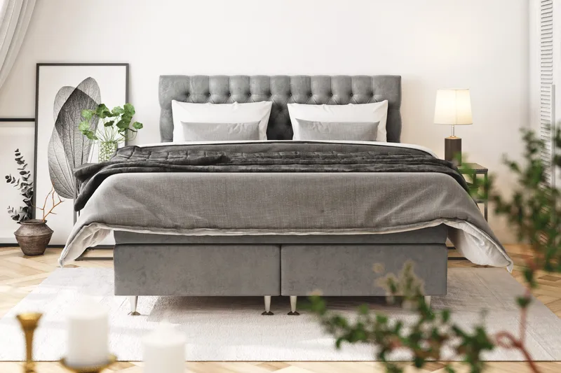 Celine Sängpaket 180x200 cm - Grå/Sammet - Products - Möbler - Säng - Kontinentalsäng