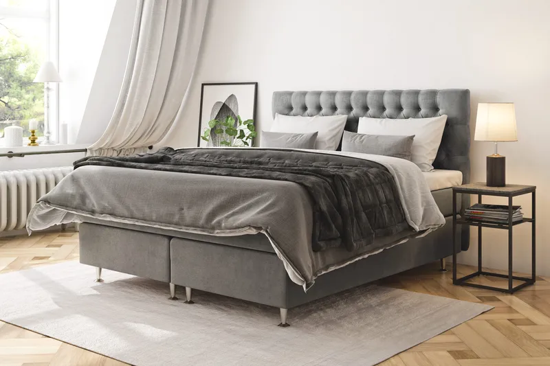 Celine Sängpaket 180x200 cm - Grå/Sammet - Products - Möbler - Säng - Kontinentalsäng