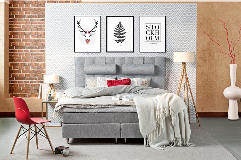 Charleston Kontinentalsäng 160x200 Fast Polyeterskum - Ljusgrå - Products - Möbler - Säng - Kontinentalsäng