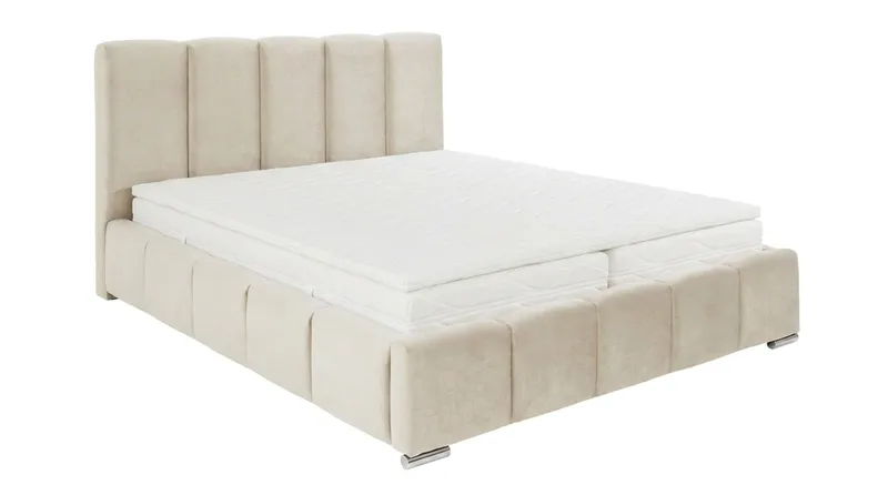 Cleaton Bubblig Sängram 180x200 cm med Förvaring HVILA Resårmadrass och Bäddmadrass i Memoryskum med Tvättbar klädsel, Beige/Vit