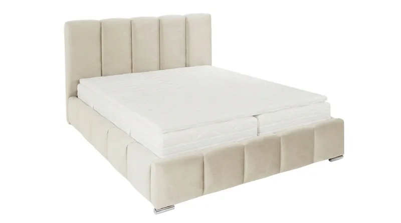 Cleaton Bubblig Sängram 180x200 cm med Förvaring HVILA Pocketresårmadrass och Bäddmadrass i Latex med Tvättbar klädsel, Beige/Vit