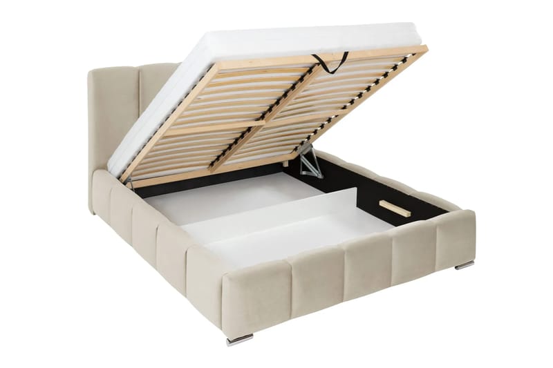 Cleaton Bubblig Sängram 180x200 cm med Förvaring HVILA Pocketresårmadrass och Bäddmadrass i Latex med Tvättbar klädsel - Beige/Vit - Products - Möbler - Säng - Komplett sängpaket