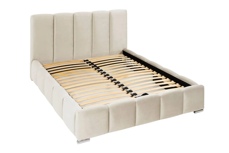 Cleaton Sängram 160x200 cm med Förvaring HVILA Pocketresårmadrass och Bäddmadrass i Latex med Tvättbar klädsel - Beige/Vit - Products - Möbler - Säng - Komplett sängpaket