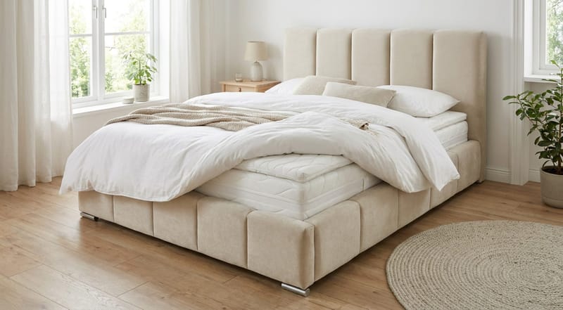 Cleaton Sängram 180x200 cm med Förvaring HVILA Pocketresårmadrass och Bäddmadrass i Memoryskum med Tvättbar klädsel - Grå/Vit - Products - Möbler - Säng - Komplett sängpaket