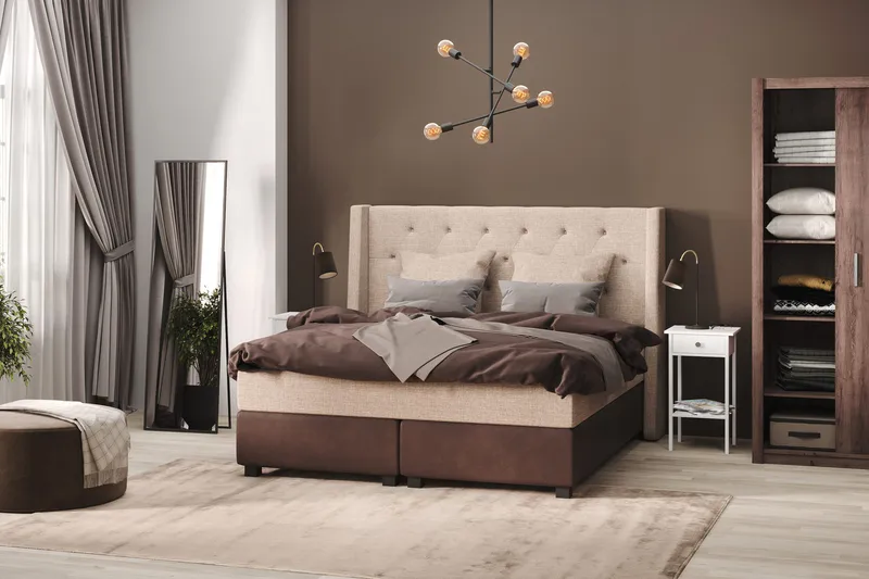 Cuba Sängpaket 160x200 med Två Beiga Kuddar, (+Fler val) Beige/Brun