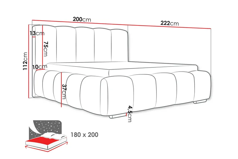 Gioia Förvaringssäng 180x200 cm - Grå - Products - Möbler - Säng - Säng med förvaring