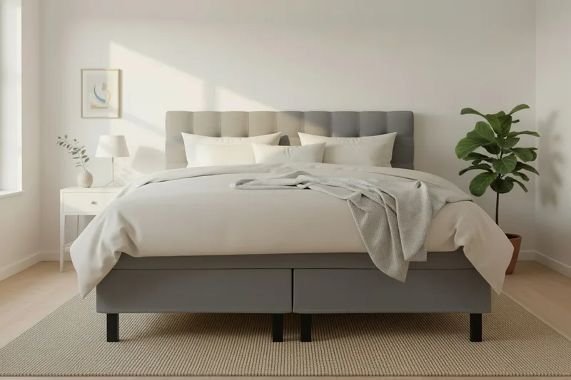 HVILA Classic Komplett Sängpaket 180x200 cm Kontinentalsäng med rutad sänggavel - Grå - Products - Möbler - Säng - Kontinentalsäng