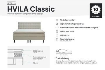 HVILA Classic Komplett Sängpaket 180x200 cm Kontinentalsäng med rutad sänggavel - Grå - Products - Möbler - Säng - Kontinentalsäng