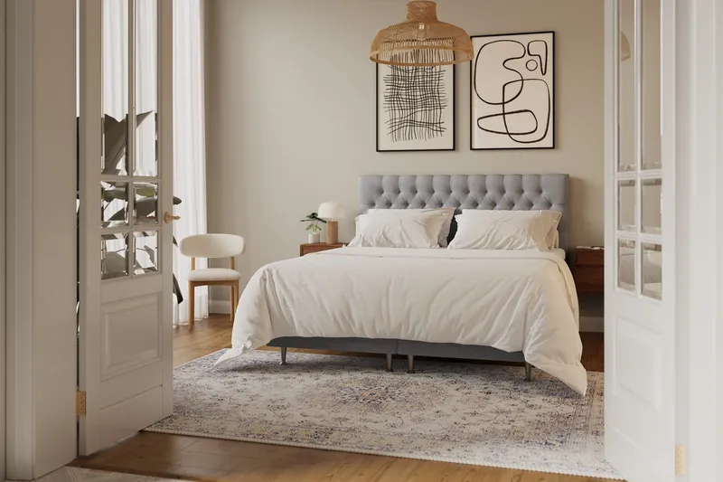 HVILA Lyx Komplett Sängpaket 180x200 cm Kontinentalsäng med knappad sänggavel - Grå - Products - Möbler - Säng - Kontinentalsäng