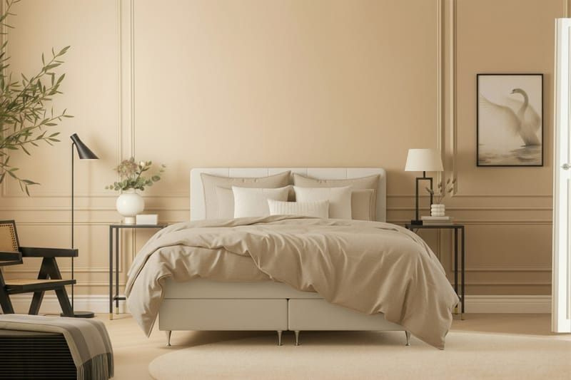HVILA Premium Komplett Sängpaket 180x200 cm Kontinentalsäng med Sänggavel - Ljusbeige Tyg - Products - Möbler - Säng - Kontinentalsäng