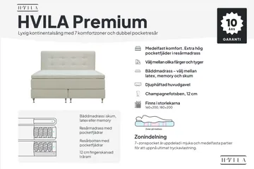 HVILA Premium Komplett Sängpaket 180x200 cm Kontinentalsäng med Sänggavel - Ljusbeige Tyg - Products - Möbler - Säng - Kontinentalsäng