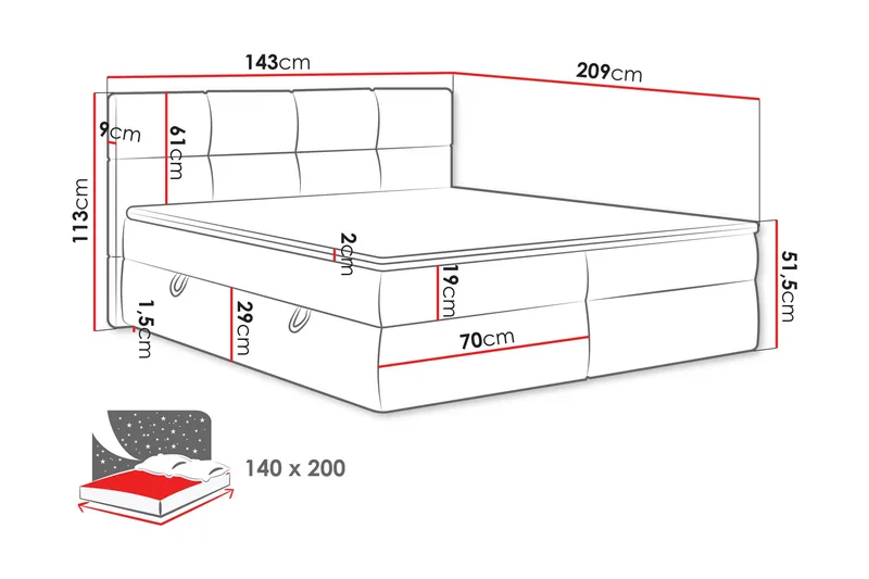 Leckersbo Komplett Sängpaket Kontinentalsäng med förvaring 140x200 cm - Beige - Products - Möbler - Säng - Komplett sängpaket
