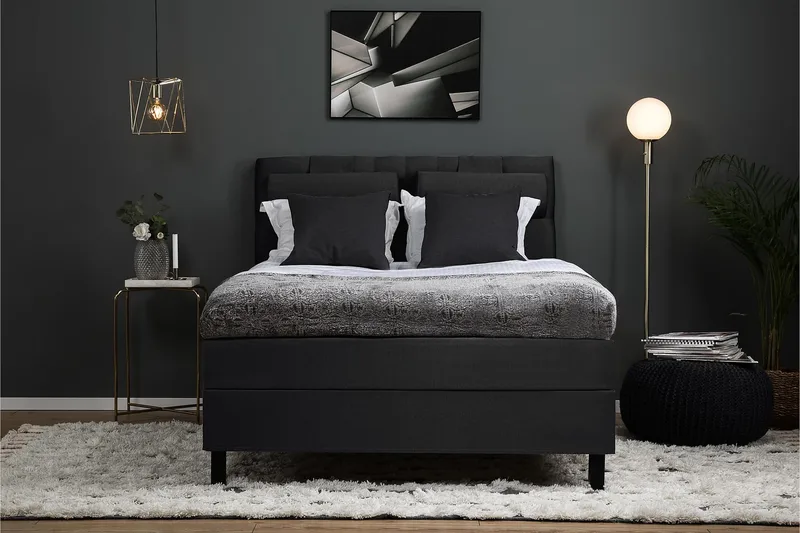 Lucky Komplett Sängpaket 140x200 Polyeter Diamant Sänggavel - Nackkudde Stor Svart/Grå - Products - Möbler - Säng - Kontinentalsäng