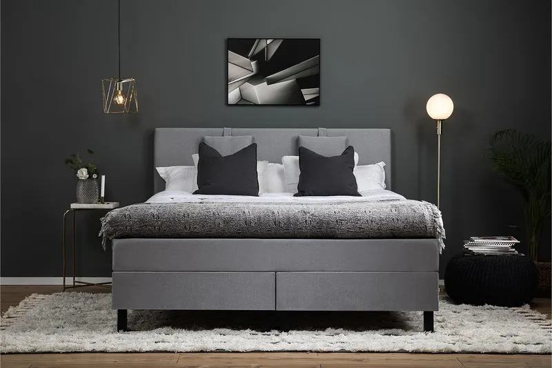 Lucky Komplett Sängpaket 160x200 Latex Slät - Nackkudde Liten Mellangrå - Products - Möbler - Säng - Kontinentalsäng