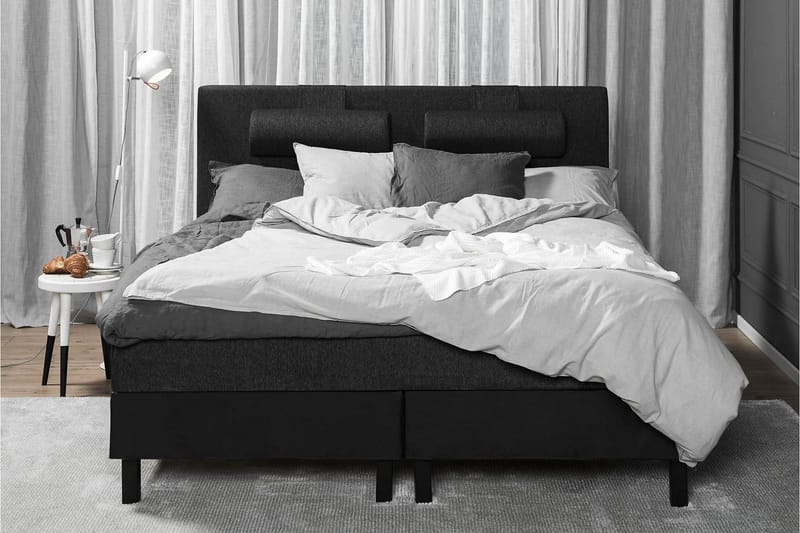 Lucky Komplett Sängpaket 180x200 Latex Slät - Nackkudde Liten Svart/Grå/PU - Products - Möbler - Säng - Kontinentalsäng